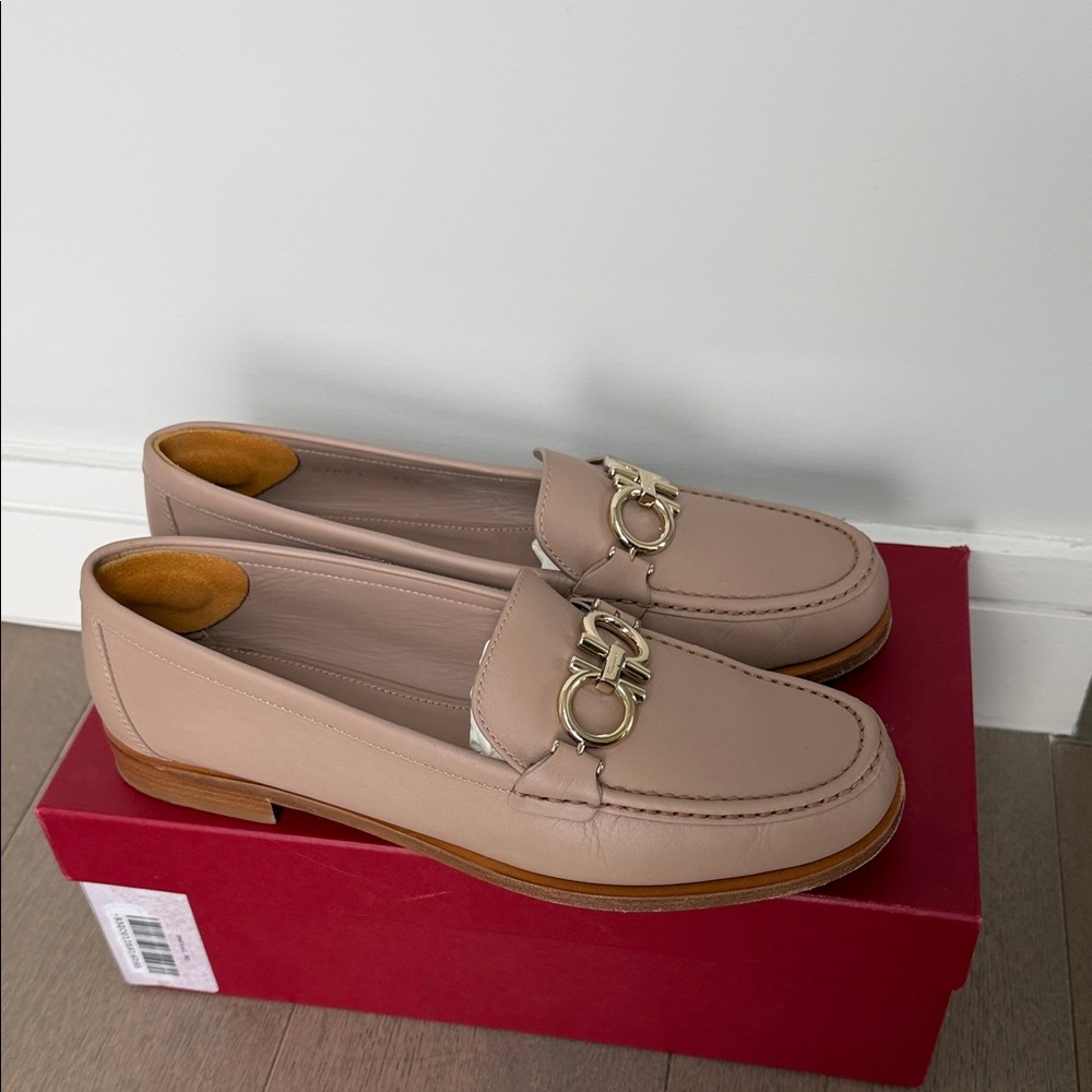 Salvatore Ferragamo Tan Loafers with Gold Accents - Picture 3 of 8
